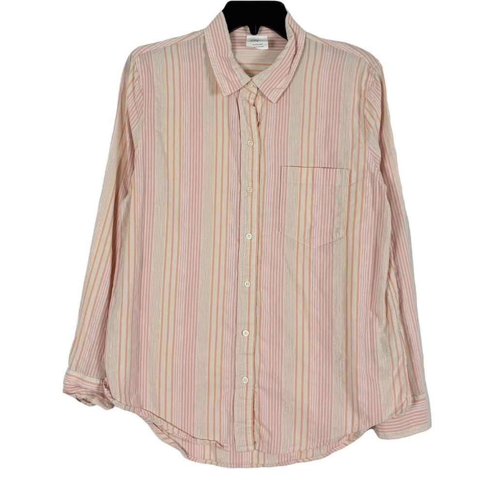 Gap The Easy Shirt S Lurex Pink Striped Cotton Blend Office Gold Career Staple
